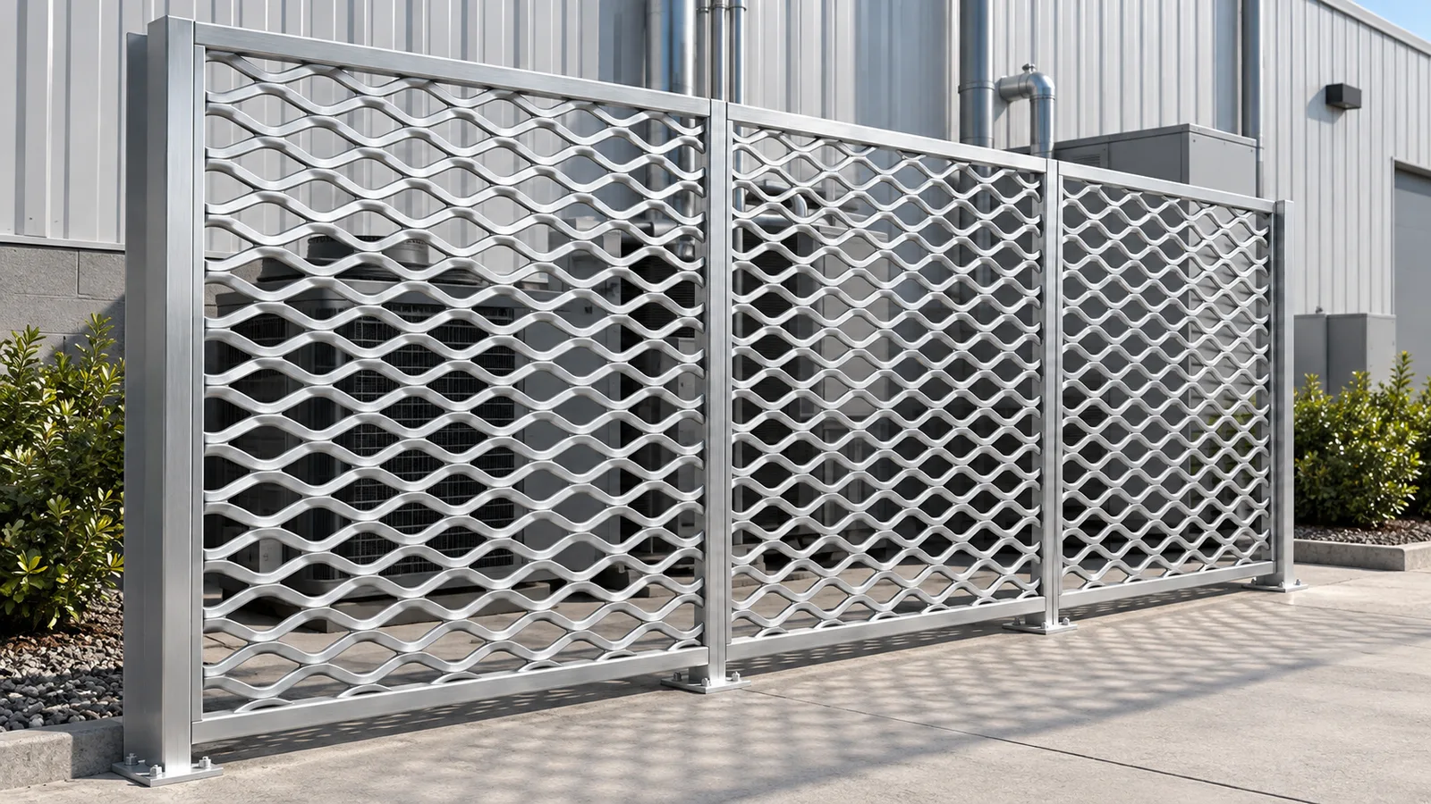 Silver expanded metal diamond mesh in rectangular equipment-area screen frames